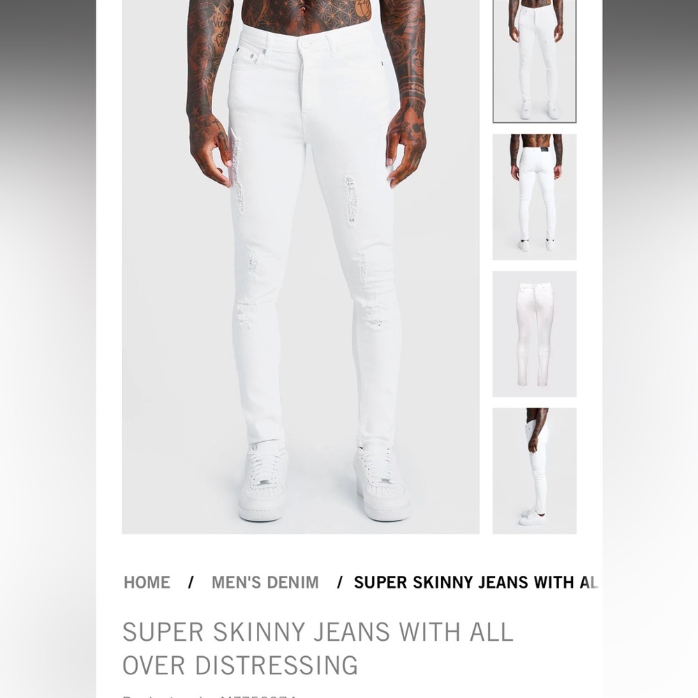New BooHooMan Super Skinny Men's White Jeans - 32R